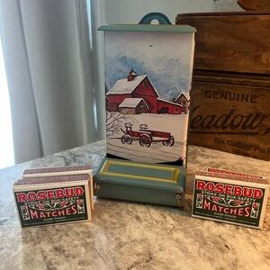 Vintage Matchbox Holder with Rosebud Matches